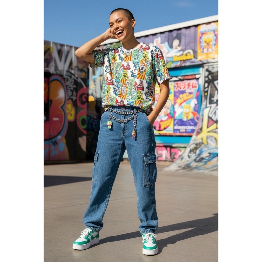 Nickelodeon SpongeBob SquarePants Krusty Krab All-Over Print T-Shirt‎ L Y2K AOP